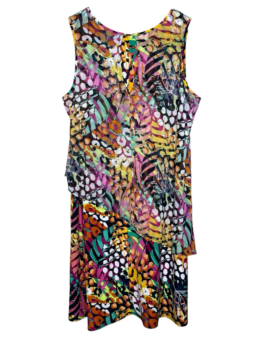 Attitudes by Renee Vibrant Multi-Color Tropical Leaf Print Tiered Dress